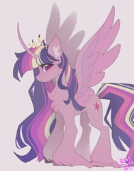 Size: 1074x1368 | Tagged: safe, artist:petaltwinkle, twilight sparkle, alicorn, pony, g4, chest fluff, crown, ear fluff, jewelry, regalia, smiling, solo, spread wings, standing, twilight sparkle (alicorn), unshorn fetlocks, wings