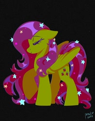 Size: 1074x1368 | Tagged: safe, artist:petaltwinkle, fluttershy, pegasus, pony, g4, black background, eyes closed, simple background, solo, standing