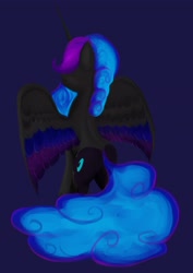 Size: 2744x3865 | Tagged: safe, artist:iron curtain, nightmare moon, alicorn, pony, g4, blue background, high res, rear view, simple background, solo, spread wings, wings