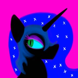 Size: 1000x1000 | Tagged: safe, artist:iron curtain, nightmare moon, alicorn, pony, g4, pink background, side view, simple background, solo