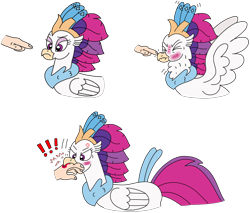 Size: 2686x2287 | Tagged: safe, artist:supahdonarudo, queen novo, classical hippogriff, hippogriff, human, g4, my little pony: the movie, angry, beak, behaving like a bird, biting, blood, blushing, boop, bruised, cross-popping veins, disembodied hand, emanata, exclamation point, female, hand, high res, hippogriffs doing bird things, neck fluff, nom, offscreen character, offscreen human, ouch, pink blood, queen novo is not amused, scrunchy face, simple background, spread wings, this ended in pain, transparent background, unamused, wings