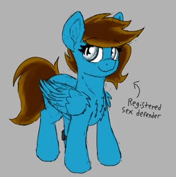 Size: 678x680 | Tagged: safe, artist:reddthebat, oc, oc only, oc:penstroke, pegasus, pony, ankle monitor, chest fluff, female, gray background, mare, simple background, solo