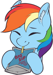Size: 1440x2026 | Tagged: safe, artist:taytinabelle, derpibooru exclusive, rainbow dash, pegasus, pony, g4, big sip, bust, capri sun, capri-sun, cute, drink, drinking, drinking straw, ear fluff, eyes closed, female, happy, hoof hold, juice, juice pouch, mare, simple background, smiling, solo, transparent background, weapons-grade cute