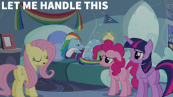 Size: 1920x1080 | Tagged: safe, edit, edited screencap, editor:quoterific, screencap, fluttershy, pinkie pie, rainbow dash, tank, twilight sparkle, alicorn, earth pony, pegasus, pony, g4, tanks for the memories, balloonbutt, bed, butt, female, flutterbutt, mare, plot, rainbow dash's house, rainbutt dash, twibutt