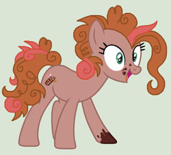 Size: 1078x980 | Tagged: safe, artist:happyhippoadopts, oc, oc only, oc:rocky road, earth pony, pony, base used, earth pony oc, female, green background, mare, offspring, open mouth, open smile, parent:cheese sandwich, parent:pinkie pie, parents:cheesepie, simple background, smiling, solo