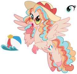 Size: 1024x989 | Tagged: safe, artist:strawberry-spritz, oc, oc only, oc:summer splash, classical hippogriff, hippogriff, hybrid, female, hat, hippogriff oc, interspecies offspring, magical lesbian spawn, offspring, parent:pinkie pie, parent:princess skystar, parents:skypie, simple background, solo, sunglasses, transparent background