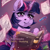 Size: 3200x3200 | Tagged: safe, artist:pelosrosados, twilight sparkle, alicorn, pony, g4, bags under eyes, book, female, gradient background, high res, magic, mare, solo, test tube, twilight sparkle (alicorn)