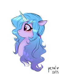 Size: 1074x1368 | Tagged: safe, artist:petaltwinkle, izzy moonbow, pony, unicorn, g5, bust, profile, side view, simple background, solo, white background