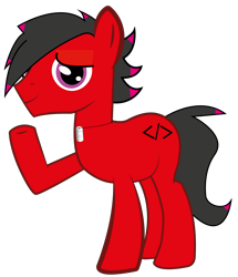 Size: 4550x5296 | Tagged: safe, artist:cardshark777, oc, oc only, oc:cy-buck, earth pony, pony, backstory in description, digital art, dog tags, earth pony oc, looking at you, male, raised hoof, simple background, smiling, smiling at you, solo, stallion, tail, transparent background, two toned mane, two toned tail
