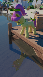 Size: 2160x3840 | Tagged: safe, artist:raindashesp, posey bloom, earth pony, pony, g5, 3d, 4k, bow, female, hair bow, high res, jewelry, looking down, mare, necklace, reflection, solo, tail, tail bow, water