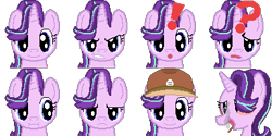 Size: 384x192 | Tagged: safe, artist:scootaloormayfly, starlight glimmer, pony, unicorn, g4, angry, confused, drugs, equal sign, exclamation point, happy, hat, looking at you, marijuana, multeity, pixel art, question mark, rpg maker, rpg maker vx ace, simple background, small resolution, smoking, solo, sprite, surprised, transparent background