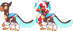 Size: 3556x1537 | Tagged: safe, artist:kurosawakuro, oc, oc only, unnamed oc, changeling, hippogriff, hybrid, base used, beanbrows, coat markings, colored hooves, colored wings, colored wingtips, eyebrows, facial scar, folded wings, freckles, hoof polish, hybrid oc, leg fluff, leg scar, lightly watermarked, male, mismatched eyebrows, multicolored wings, open mouth, ponytail, raised claw, scar, simple background, smiling, socks (coat markings), solo, transparent background, unshorn fetlocks, watermark, wings