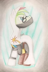 Size: 1585x2388 | Tagged: safe, artist:gracefulart693, oc, oc only, earth pony, pony, clothes, earth pony oc, glasses, male, raised hoof, solo, stallion, traditional art