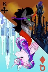 Size: 2000x3000 | Tagged: safe, artist:askavidt, king sombra, princess flurry heart, alicorn, pony, unicorn, g4, bust, card, crystal empire, day, duo, female, high res, king of clubs, male, mare, queen of diamonds, rotational symmetry, sombra eyes, stallion