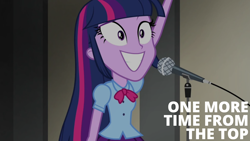 Size: 1920x1080 | Tagged: safe, edit, edited screencap, editor:quoterific, screencap, twilight sparkle, human, equestria girls, g4, my little pony equestria girls: rainbow rocks, microphone, solo