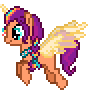 Size: 94x110 | Tagged: safe, artist:xodok, sunny starscout, alicorn, earth pony, pony, series:ponyashnost, g4, g5, animated, artificial alicorn, artificial horn, artificial wings, augmented, desktop ponies, female, flying, g5 to g4, generation leap, gif, mane stripe sunny, mare, pixel art, race swap, simple background, solo, sprite, sunnycorn, transparent background, wings