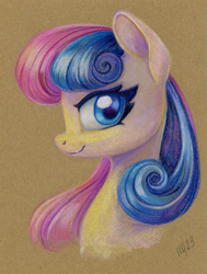 Size: 907x1200 | Tagged: safe, artist:maytee, part of a set, bon bon, sweetie drops, earth pony, pony, g4, bust, colored pencil drawing, female, looking at you, mare, portrait, profile, smiling, solo, traditional art