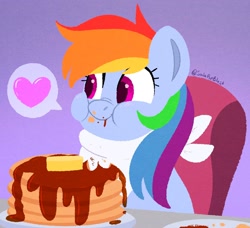 Size: 1770x1614 | Tagged: safe, artist:sodapopblast, artist:sodapoptism, rainbow dash, pegasus, pony, g4, female, food, heart, mare, pancakes, solo