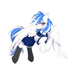 Size: 2048x2048 | Tagged: safe, artist:dk, oc, oc:ori, alicorn, pony, alicorn oc, clothes, high res, horn, school uniform, simple background, solo, white background, wings
