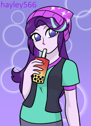 Size: 1084x1500 | Tagged: safe, artist:hayley566, starlight glimmer, human, equestria girls, g4, beanie, bubble tea, cute, drink, drinking, female, glimmerbetes, hat, looking at you, solo