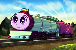 Size: 3000x2000 | Tagged: safe, artist:littletigressda, twilight sparkle, g4, happy, high res, inanimate tf, solo, thomas and friends, train, trainified, transformation