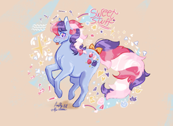 Size: 2295x1668 | Tagged: safe, artist:nightprince-art, sweet stuff, earth pony, pony, g1, :p, beige background, bow, candy, female, food, heart, looking at you, mare, signature, simple background, solo, tail, tail bow, tongue out
