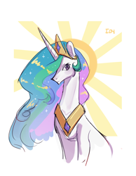Size: 1648x2120 | Tagged: safe, artist:induk13, princess celestia, alicorn, pony, g4, bust, curved horn, female, halo, horn, mare, portrait, simple background, solo, white background