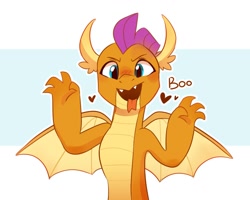 Size: 1280x1024 | Tagged: safe, artist:anotherdeadrat, smolder, dragon, g4, blushing, boo, cute, dragoness, fangs, female, forked tongue, smolderbetes, solo, spread wings, tongue out, wings