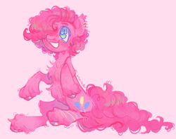 Size: 1287x1020 | Tagged: safe, artist:onionpwder, pinkie pie, earth pony, pony, g4, fluffy, pink background, simple background, solo