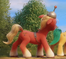 Size: 219x197 | Tagged: safe, screencap, hitch trailblazer, sprout cloverleaf, earth pony, pony, g5, my little pony: a new generation, spoiler:my little pony: a new generation, animated, butt, cropped, duo, hitchbutt, male, plot, stallion