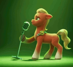 Size: 279x257 | Tagged: safe, screencap, sprout cloverleaf, earth pony, pony, g5, my little pony: a new generation, spoiler:my little pony: a new generation, animated, cropped, male, microphone, singing, solo, stallion