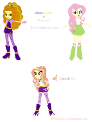 Size: 866x1146 | Tagged: safe, artist:prettycelestia, adagio dazzle, fluttershy, oc, oc:cressida shy, human, equestria girls, g4, boots, clothes, curly hair, eyeshadow, fusion, fusion:adagio dazzle, fusion:fluttershy, fusion:shyagio, gem, hand on hip, high heel boots, makeup, miniskirt, open mouth, open smile, red eyes, shoes, simple background, siren gem, skinny, skirt, smiling, thin, white background