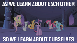 Size: 1920x1080 | Tagged: safe, edit, edited screencap, editor:quoterific, screencap, applejack, fluttershy, pinkie pie, rainbow dash, rarity, twilight sparkle, earth pony, pony, friendship is magic, g4, doctor who, mane six