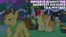 Size: 1920x1080 | Tagged: safe, edit, edited screencap, editor:quoterific, screencap, bright mac, grand pear, granny smith, pear butter, earth pony, pony, g4, the perfect pear, apple, apple tree, child, conflict, crying, daughter, doctor who, family conflict, father, father and child, father and daughter, female, food, lantern, male, mare, pear, stallion, text, translated in the comments, tree, young granny smith, younger