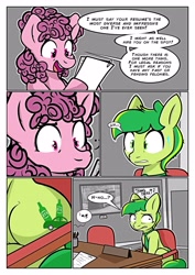 Size: 2893x4092 | Tagged: safe, artist:anuggetqueen, oc, oc only, earth pony, pony, chair, cutie mark, duo, earth pony oc, frown, implied alcohol, interview, necktie, nervous, nervous sweat, paper, paperclip, rejection, sitting, smiling, this did not end well