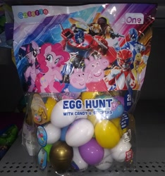 Size: 2448x2620 | Tagged: safe, pinkie pie, twilight sparkle, alicorn, earth pony, human, pig, pony, anthro, g4, anthro with ponies, bumblebee (transformers), easter, easter egg, george pig, hasbro, high res, holiday, merchandise, mighty morphin power rangers, optimus prime, peppa pig, peppa pig (character), transformers, twilight sparkle (alicorn)