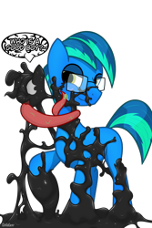 Size: 1200x1800 | Tagged: safe, artist:barrelslover, oc, earth pony, goo, pony, earth pony oc, gift art, glasses, male, parasite, simple background, symbiote, tongue out, tongue wrap, transparent background