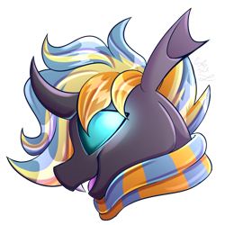 Size: 1400x1400 | Tagged: safe, artist:starcasteclipse, oc, oc only, oc:sardonyx, changeling, changeling oc, clothes, cute, cuteling, scarf, simple background, solo, striped scarf, transparent background