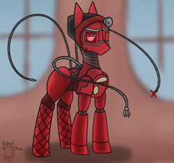 Size: 2025x1898 | Tagged: safe, artist:ashel_aras, oc, oc only, earth pony, pony, robot, robot pony, atomic heart, clothes, female, mare, ponified, rule 85, solo, stockings, thigh highs