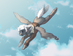 Size: 3720x2894 | Tagged: safe, artist:yasu, oc, oc only, pegasus, pony, clothes, cloud, flying, high res, pegasus oc