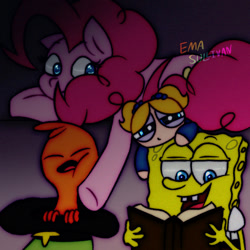 Size: 1280x1280 | Tagged: safe, artist:ema0rsully, pinkie pie, earth pony, pony, g4, bubbles (powerpuff girls), crossover, eyes closed, spongebob squarepants, the powerpuff girls, wander (wander over yonder), wander over yonder, wander's hat