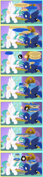 Size: 1000x4096 | Tagged: safe, artist:mlpconjoinment, princess celestia, princess luna, alicorn, pony, g4, aroused, blushing, body swap, conjoined, female, fusion, glowing, glowing horn, horn, implied discord, mare, spell gone wrong, tongue out, we have become one