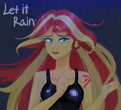 Size: 1900x1724 | Tagged: safe, artist:shagin_, sunset shimmer, human, equestria girls, g4, let it rain, my little pony equestria girls: better together, bare shoulders, female, rain, sleeveless, solo