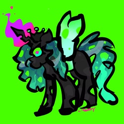 Size: 2048x2048 | Tagged: safe, artist:cindercory, queen chrysalis, changeling, changeling queen, g4, female, green background, high res, simple background, solo