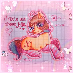 Size: 1910x1910 | Tagged: safe, artist:loohisgod27, oc, oc only, earth pony, pony, clothes, earth pony oc, eyelashes, female, graph paper, heart, mare, smiling, socks, solo, striped socks