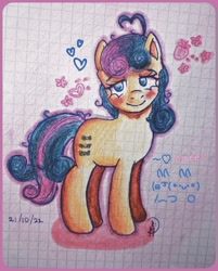 Size: 1838x2287 | Tagged: safe, artist:loohisgod27, bon bon, sweetie drops, earth pony, pony, g4, blushing, eyelashes, female, graph paper, heart, mare, smiling, solo, traditional art