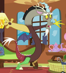 Size: 524x572 | Tagged: safe, screencap, discord, draconequus, discordant harmony, g4, cropped, fluttershy's cottage, fluttershy's cottage (interior), solo
