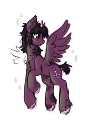 Size: 1513x2107 | Tagged: safe, artist:vaiola, oc, oc only, oc:crosspencil, pegasus, pony, blushing, chest fluff, colored sketch, cross, cross necklace, cute, doodle, ear fluff, ear piercing, earring, eyebrows, female, horns, jewelry, mare, necklace, pegasus oc, piercing, raised eyebrow, red eyes, scar, short tail, simple background, sketch, solo, sparkles, tail, tattoo, transparent background, unshorn fetlocks, wings