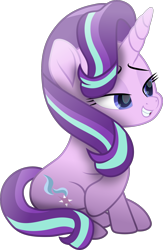 Size: 1770x2709 | Tagged: safe, artist:crystalmagic6, artist:php178, starlight glimmer, pony, unicorn, g4, .svg available, beautiful, bedroom eyes, blue eyes, covering, curled up, cute smile, female, grin, lidded eyes, looking at someone, mare, movie accurate, plotting, raised hoof, remake, remastered, sassy, simple background, smiling, solo, starlight glimmer is best facemaker, stars, striped hair, striped mane, striped tail, svg, tail, tail covering, teeth, transparent background, vector, vector trace