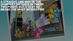 Size: 1920x1080 | Tagged: safe, edit, edited screencap, editor:quoterific, screencap, blaze, caboose, cherry jubilee, cloudchaser, evening star, full steam, pinkie pie, promontory, g4, party pooped, doctor who, manehattan